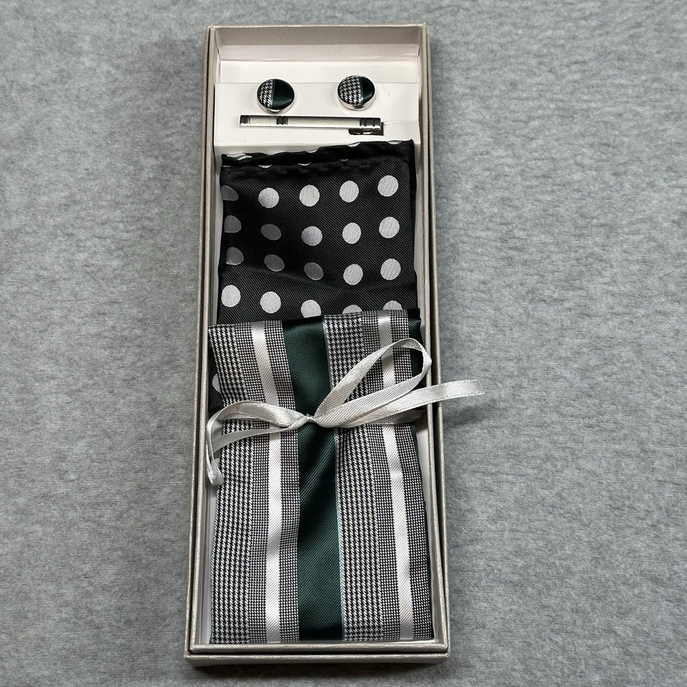 DiBanGu Pocket Square Set w/ Cufflinks &‎ Tie Clip & 2 Pocket Squares Gift Box